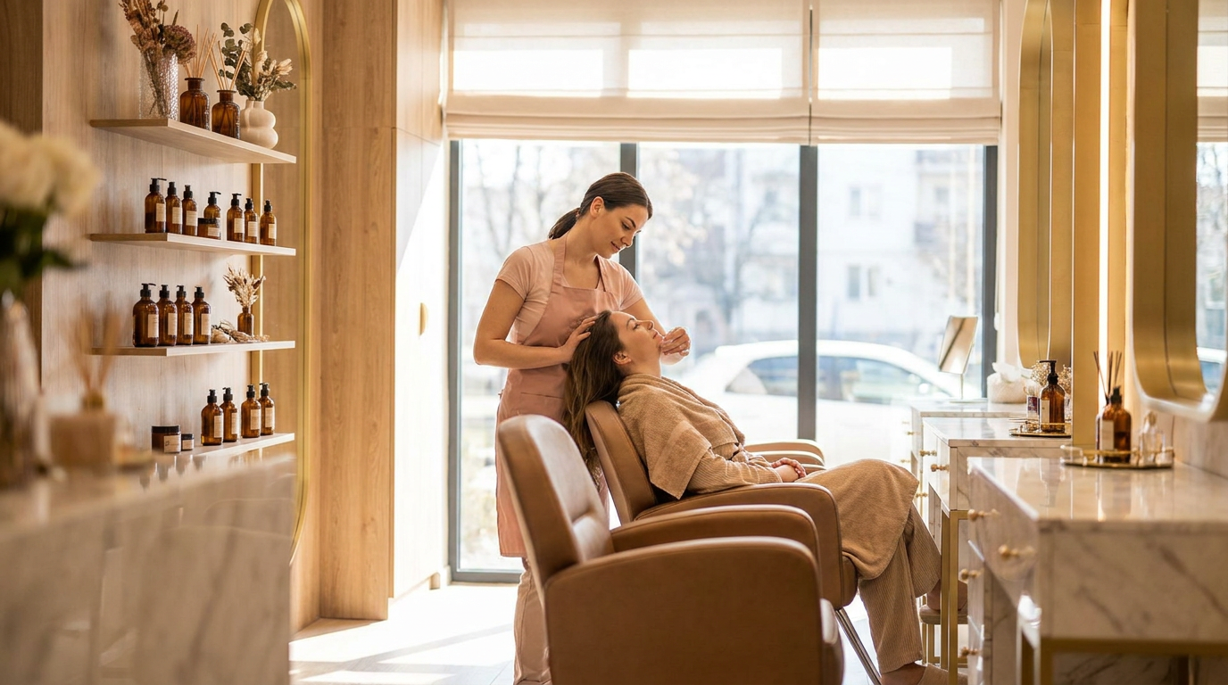 Salon R-vic Beauty Room – interior elegant cu iluminare vaporwave